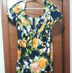 Unique vintage navy blue and yellow roses dress